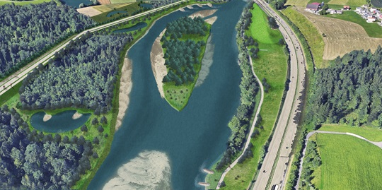 Visualisierung der Reuss mit Seitengerinne